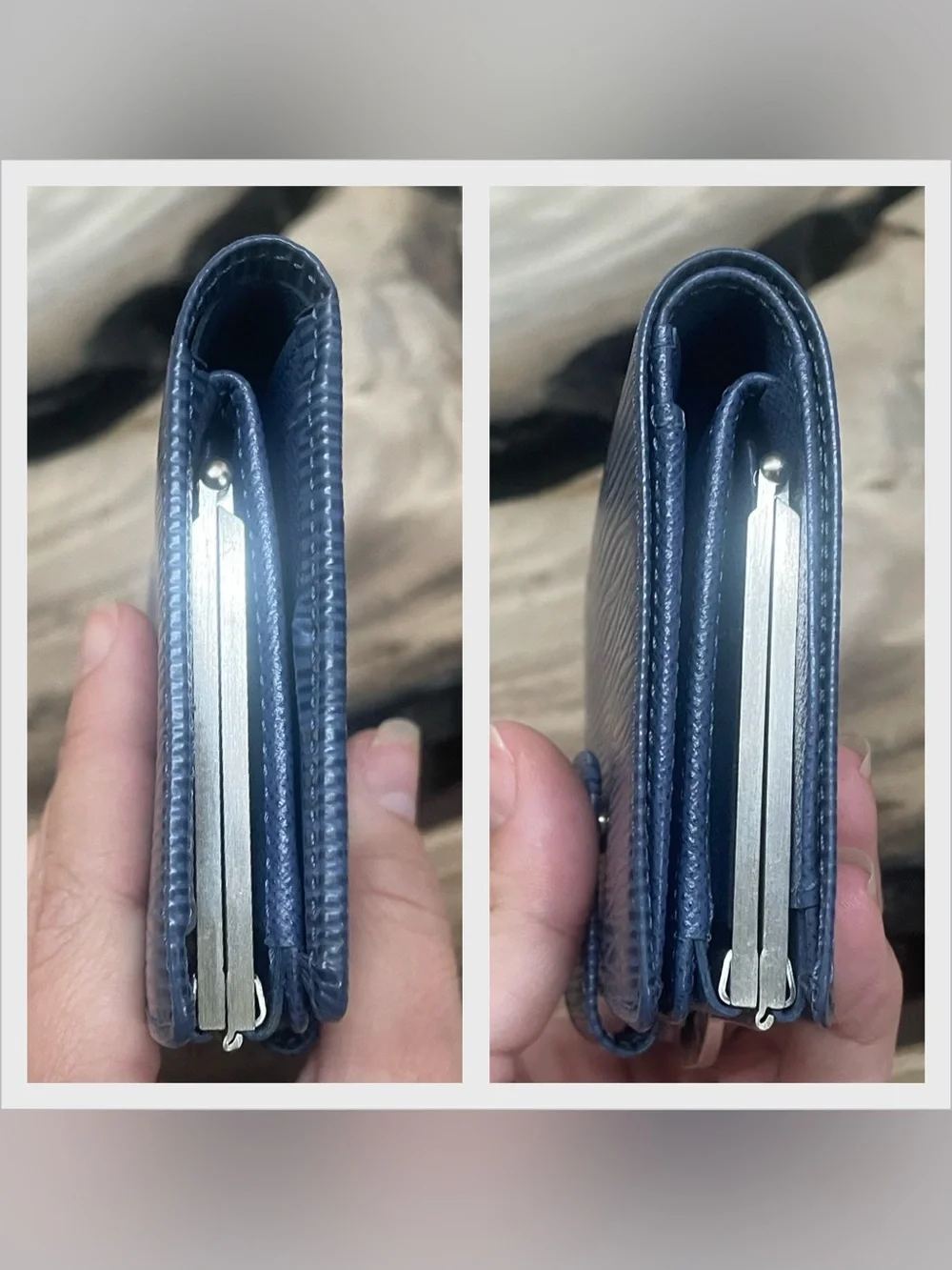 Louis Vuitton Epi kisslock compact wallet blue like new brushed silver